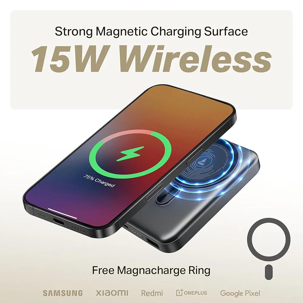 boAt New Launch EnergyShroom PB331  10000mAh Magnetic Wireless Powerbank, 15W Wireless & 22.5W Wired Charging for  
