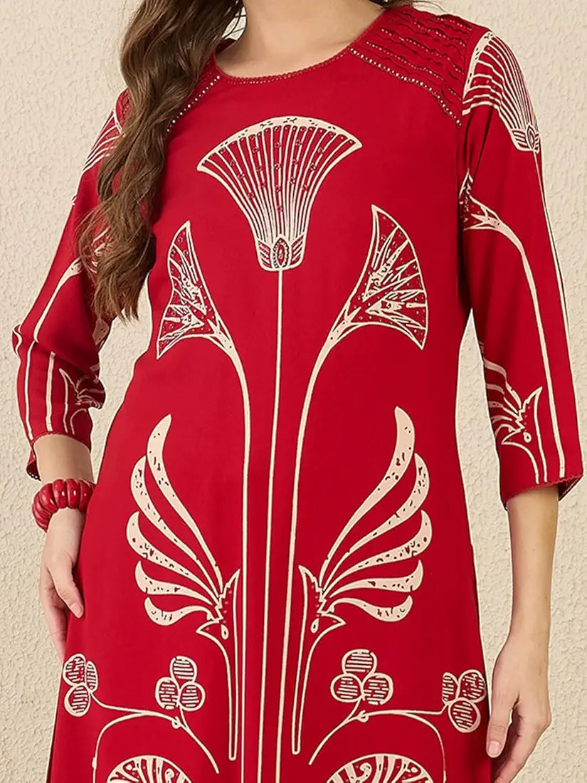 INDO ERA Women's Straight Viscose Rayon Ethnic Motifs Printed Kurta & Palazzo Set 
