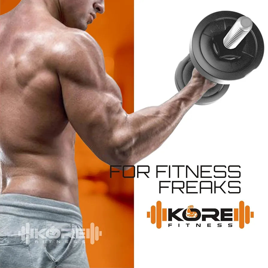 Kore PVC 20 Kg Combo 343 with PVC Adjustable Dumbbells Home Gym Kit, Multicolour