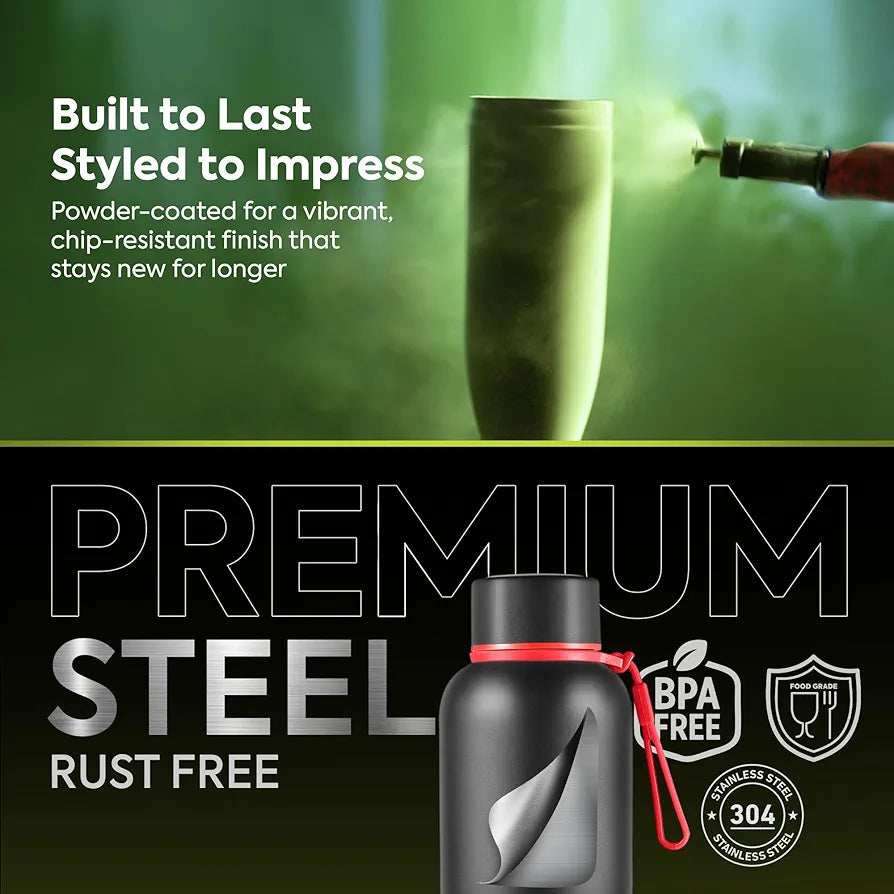 Pexpo Bravo ISI Certified Stainless Steel Water Bottle 700ml, Vacuum Insulated Hot & Cold Flask - Knight Black, Ideal for Home, Office, Gym, Outings, and School