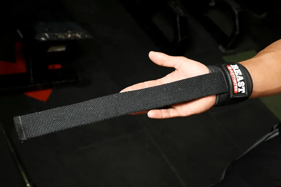 EasyHealth Beast Activated Deadlift Weight lifting Wrist Straps For Gym Hand Grips Band Support With Soft Cushioned Padding And Long Straps, For Max Grip And Barbell Stability