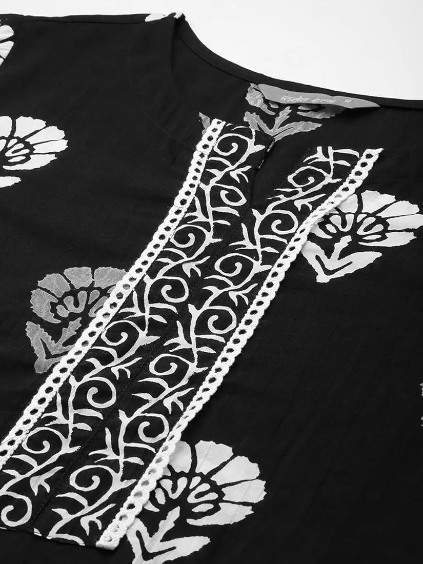 INDO ERA Women's Printed Pure Cotton Straight Kurta Pant With Dupatta Set 