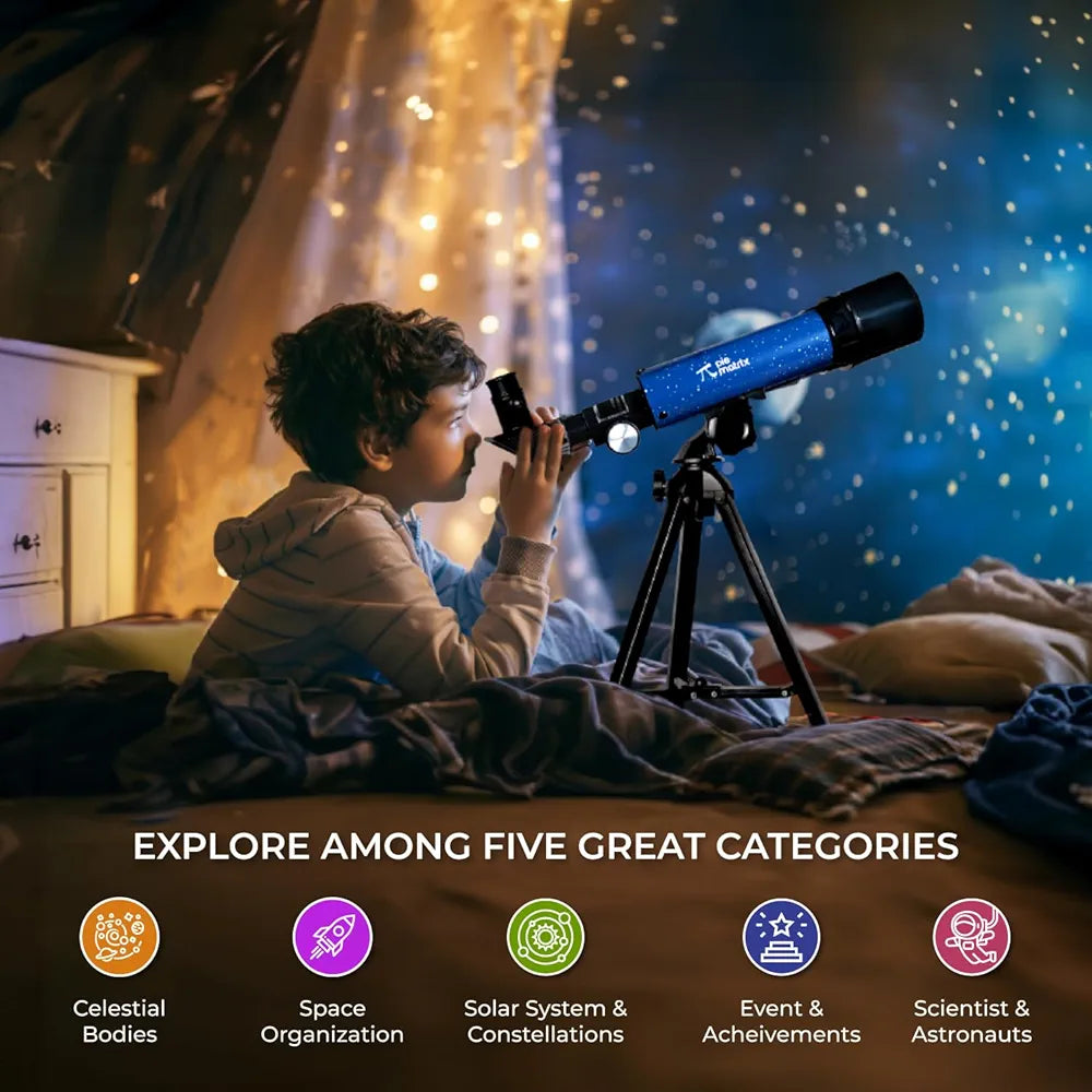 Pie Matrix Neo 50/360 HD Zoom Refractor Telescope – 90x Magnification, 360° Rotating Tripod, Clear Views of Moon & Wildlife, Lightweight Travel Bag – Ideal for Beginners & Stargazers.