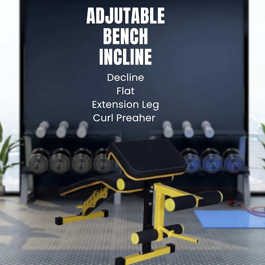 GYM24 EQUIPMENTS 6In1 Adjutable Bench Incline,Decline,Flat, Leg Extension, Leg Curl, Preaher Curl Home Gym Bench Capacity:300 Kg, Multicolor