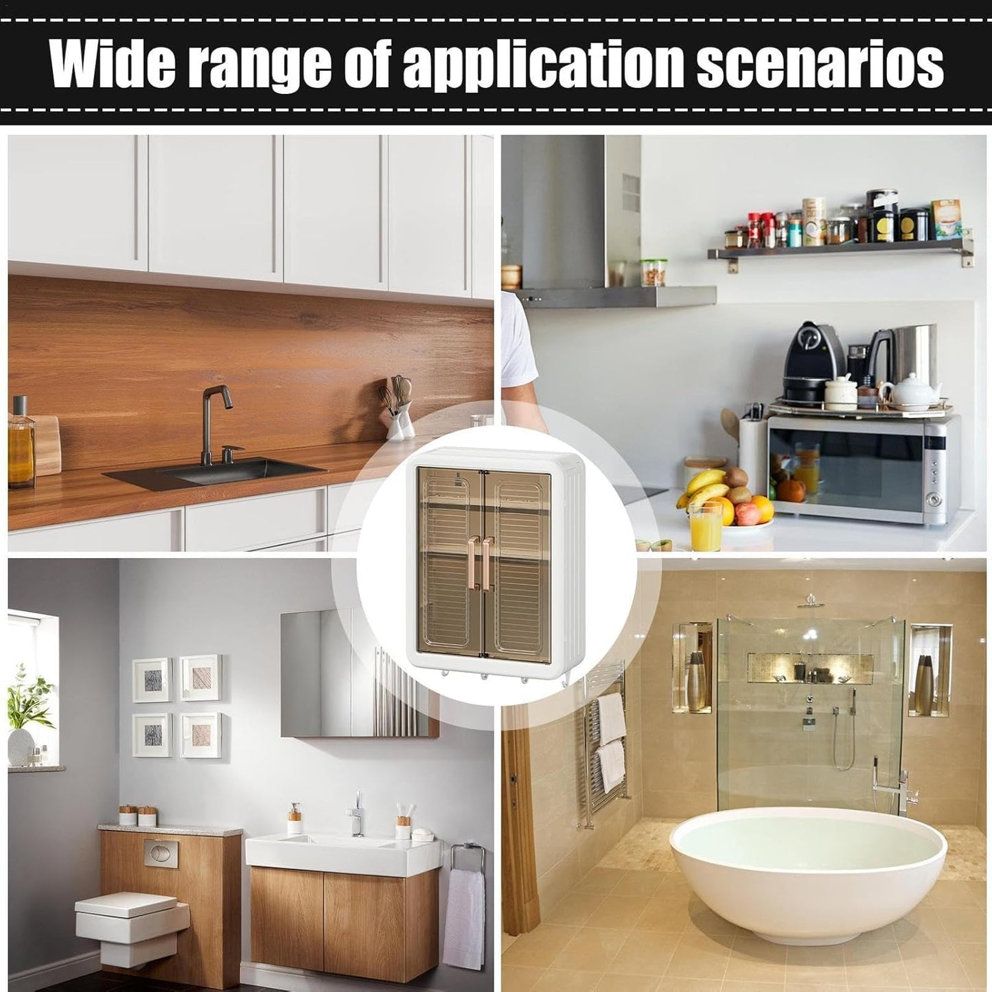 ALLWIN HOUSEWARE W Abs Self-Adhesive No-Drill Bathroom Shelf & Storage Cabinet - Wall Organiser for Bathroom Essentials, Makeup, Skincare with 2 Doors, 32 x 40.5 x 13cm (White, 3 Layer)