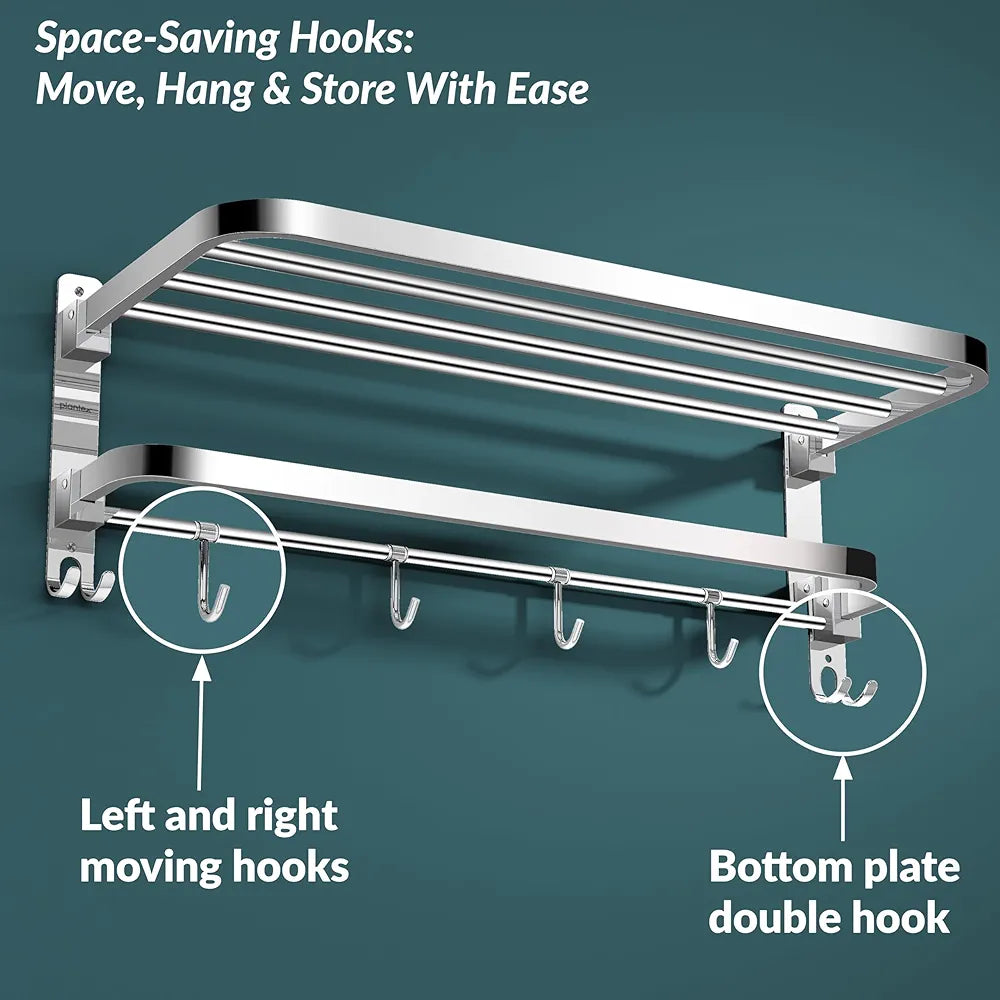 Plantex 304 Grade Stainless Steel Towel Hanger for Bathroom/Dual Folding Towel Rack/Towel Holder/Bathroom Accessories  Chrome