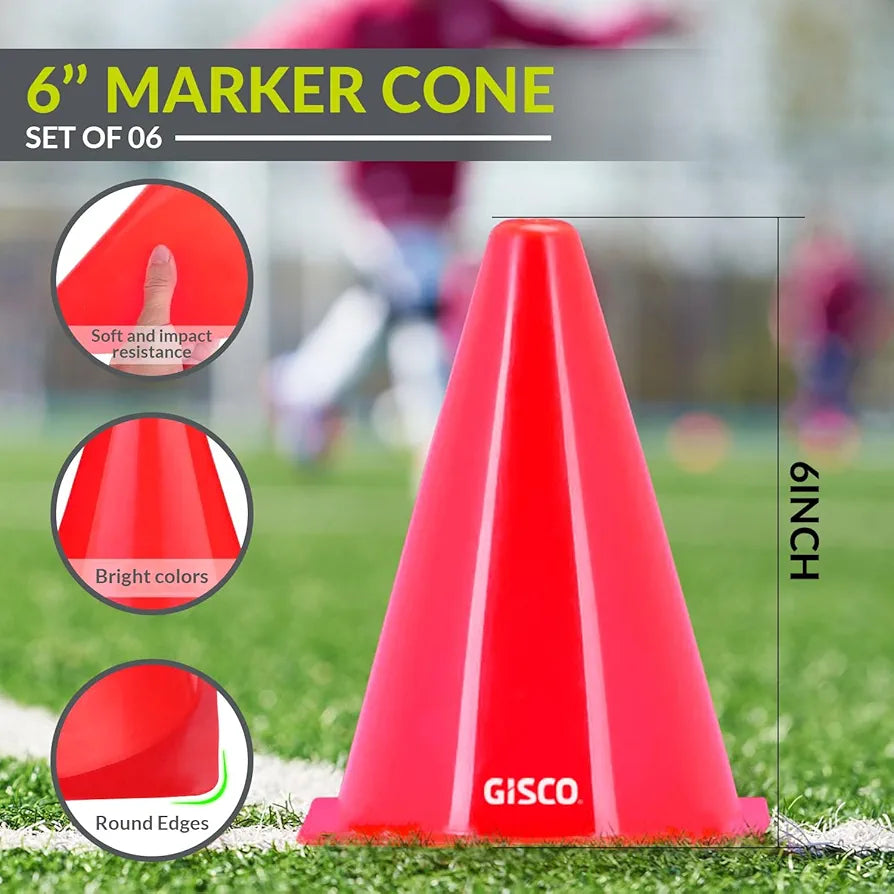 GISCO Speed and Agility Soccer Training Kit, Including 6" Hurdles - 6Pcs + 4 M Agility Ladder with Bag- 1 Piece + 6" Marker Cone - 6 Pcs + Kit Bag
