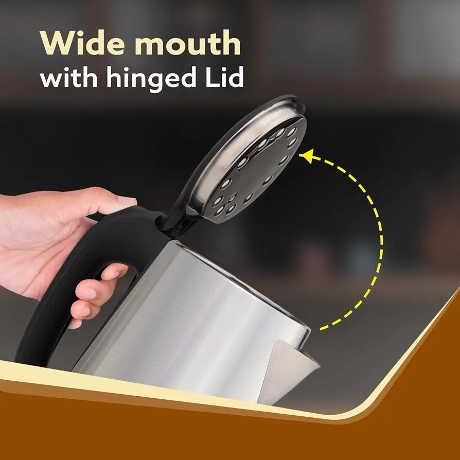 AGARO Sonnet Electric Kettle, 1.5L, 1500W, Stainless Steel Body, Quick Boil, Water Boiler, Hot Water Kettle , For Making Black Tea & Black Coffee, Instant Noodles, Auto Shut Off, Cool Touch Handle