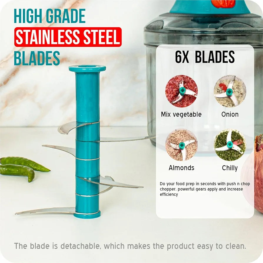 TEKCOOL Manual Hand Press Push Chopper with 6 Blades for Effortless Chopping Vegetables & Fruits ,