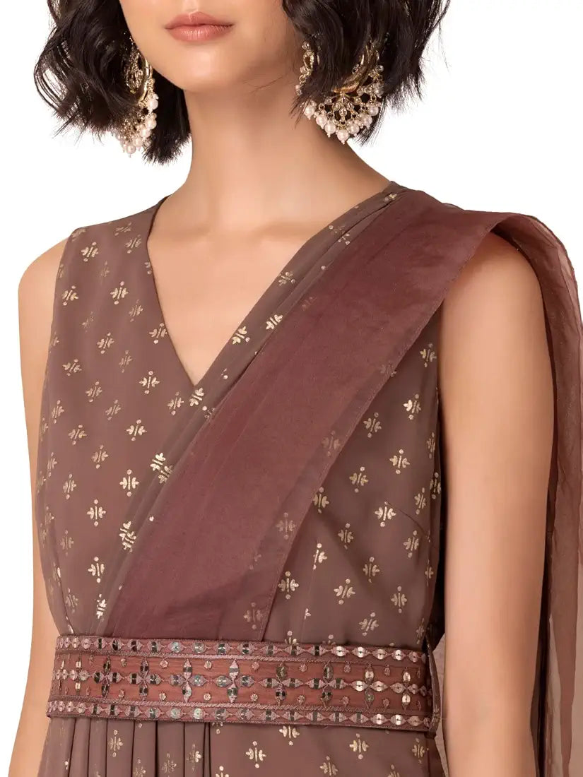 Indya Womens Polyester Pre-Draped Saree
