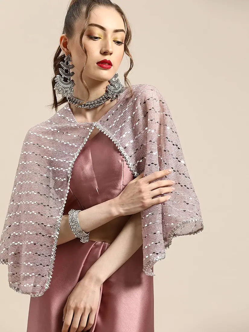 Womanista Women's Satin Saree with Embellished Cape 