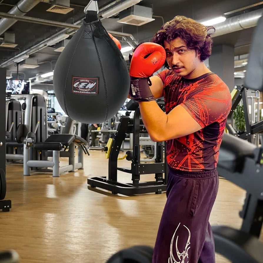 LEW Speed Ball for Boxing Training – Professional Leather Punching Bag with Ceiling Hook Mount 