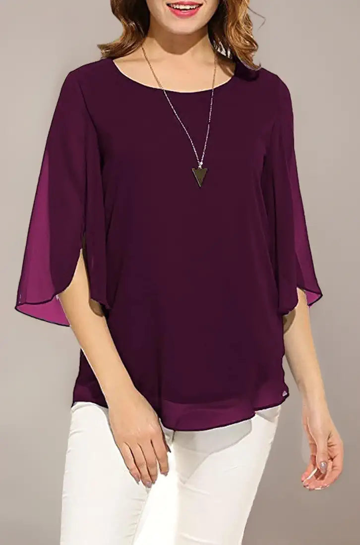 PLADO Women's and Girls Georgette Top Maroon