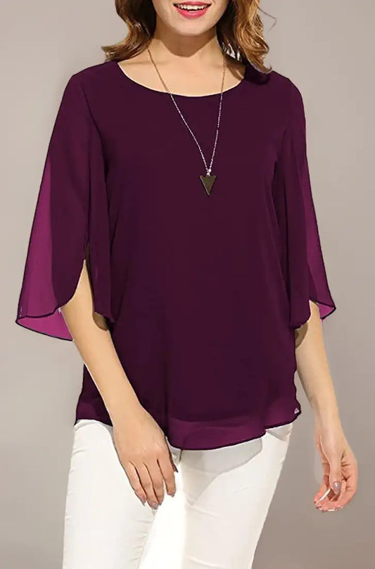 PLADO Women's and Girls Georgette Top Maroon