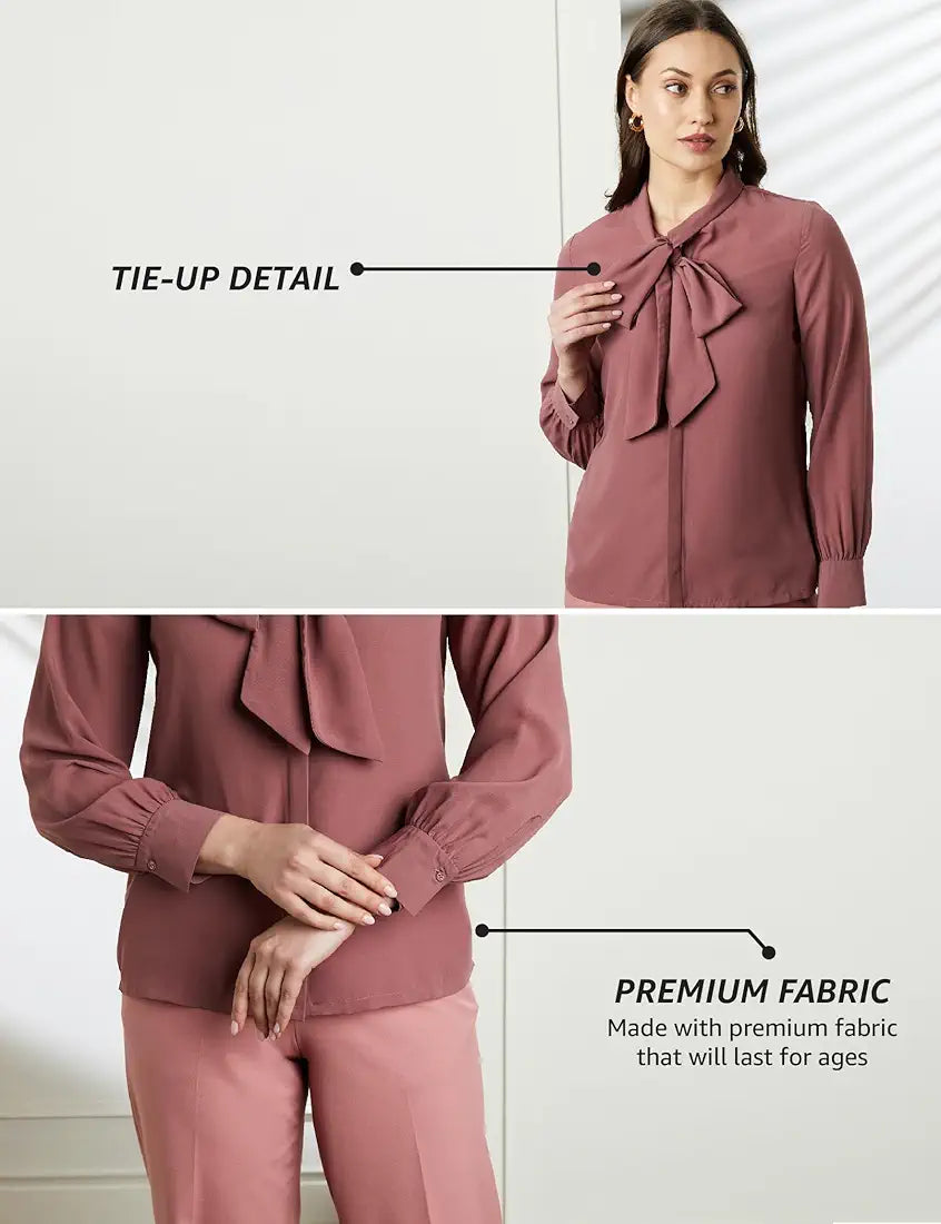 Symbol Premium Women's Solid Desk-to-Dinner' Bow Tie Top 