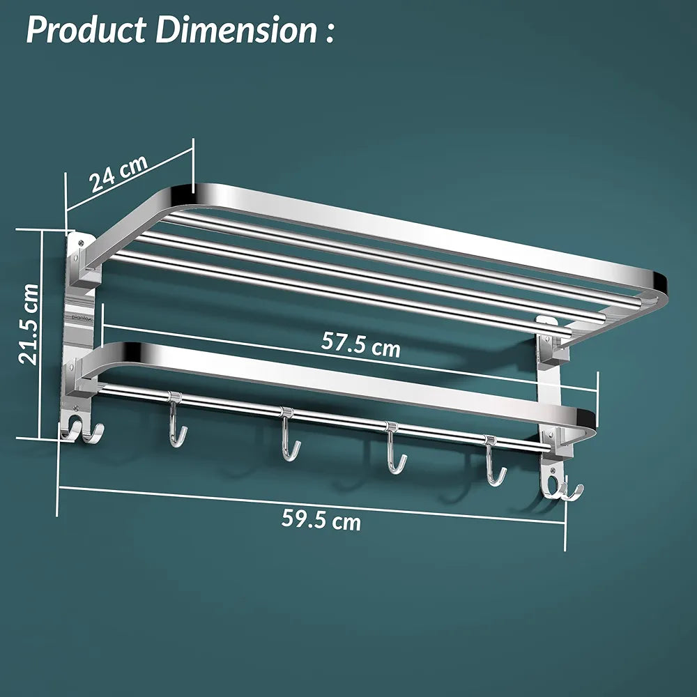 Plantex 304 Grade Stainless Steel Towel Hanger for Bathroom/Dual Folding Towel Rack/Towel Holder/Bathroom Accessories  Chrome