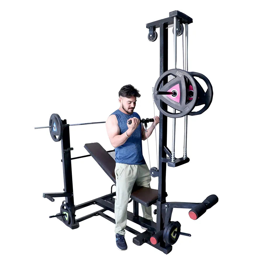 VAISHNAVI FITNESS 20 in1 Gym Bench 20 Kg Rubber  with LAT Pull Down for Home Workout - Max Weight- 250 KG