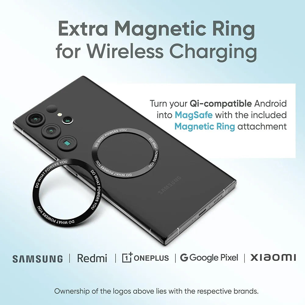 Ambrane Magsafe Wireless 10000Mah Fast Charging USB Type-C Input Power Bank, Strong Magnet, 22.5W Output For iPhone 12 & Above, Android & Other Qi Enabled Devices + Magnetic Ring 