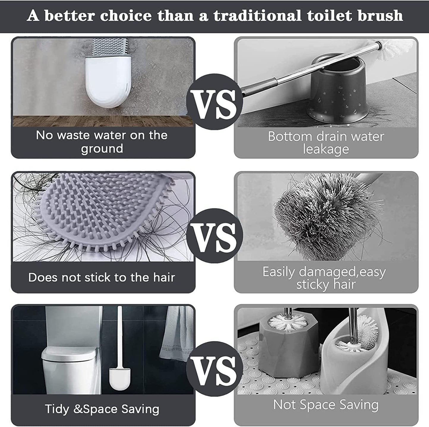 Zuku Toilet Cleaning Brush Bathroom Cleaning Accessories Toilet Brush with Holder Stand Silicon Toilet Brush Cleaner Commode Cleaning Brush Wall Mounted Bathroom Cleaning Accessories(White,Pack of 2)