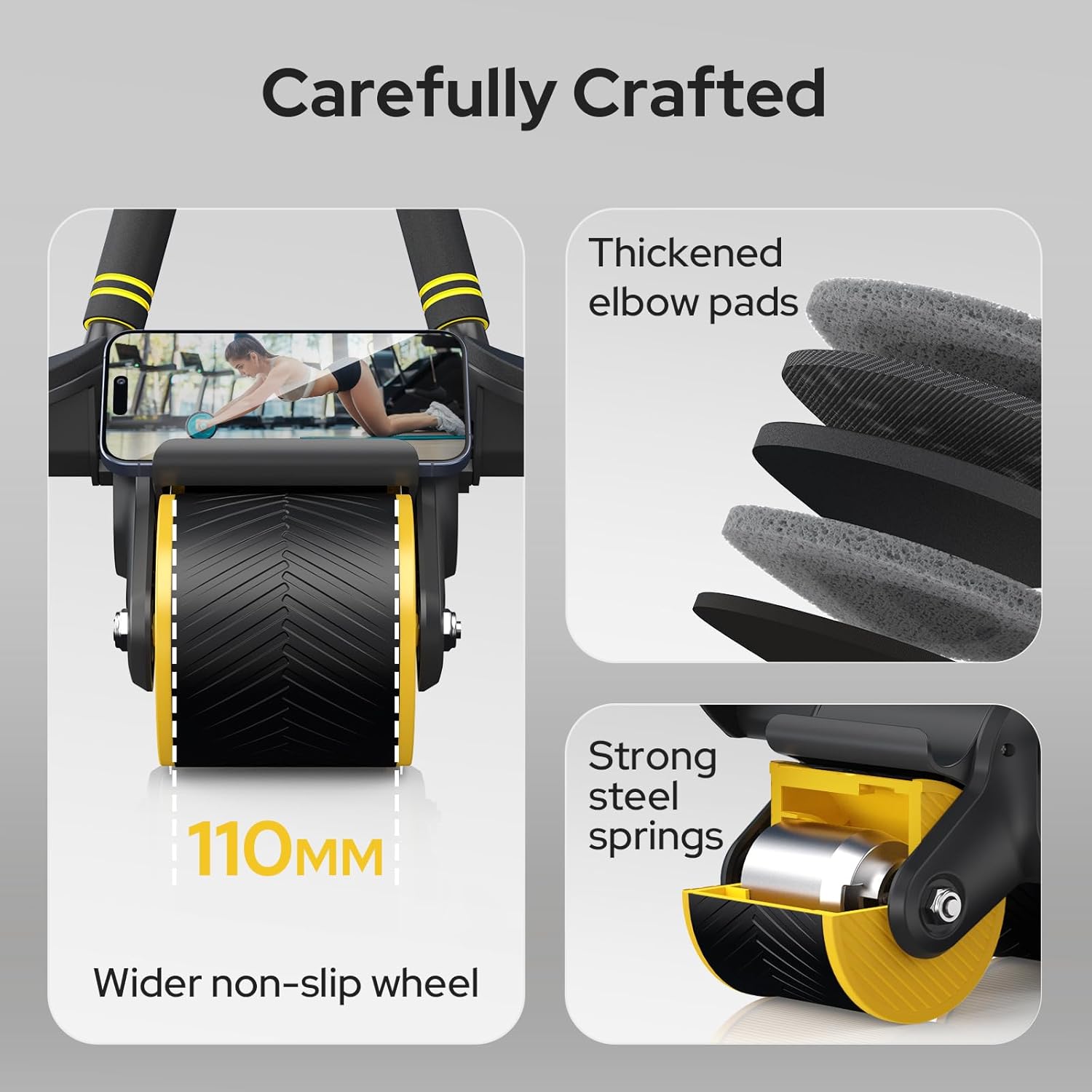 Halohop AB Roller Wheel With Calorie Record Counting Exercise Wheel For Abdominal Core Strength Training, Automatic Rebound,Premium Abdominal AB Roller With Phone Holder For Men Women,Black