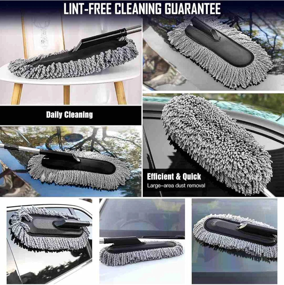 LUDE Premium Car Cleaning Accessories 2025 -Long Handle Duster Microfiber Brush for Interior & Exterior Dust, Scratch-Free 800 GSM Cloth, Car Dustbin, AC Vent Cleaner, After Wash Drying Wiper 