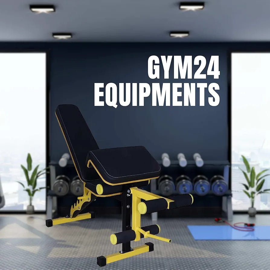 GYM24 EQUIPMENTS 6In1 Adjutable Bench Incline,Decline,Flat, Leg Extension, Leg Curl, Preaher Curl Home Gym Bench Capacity:300 Kg, Multicolor