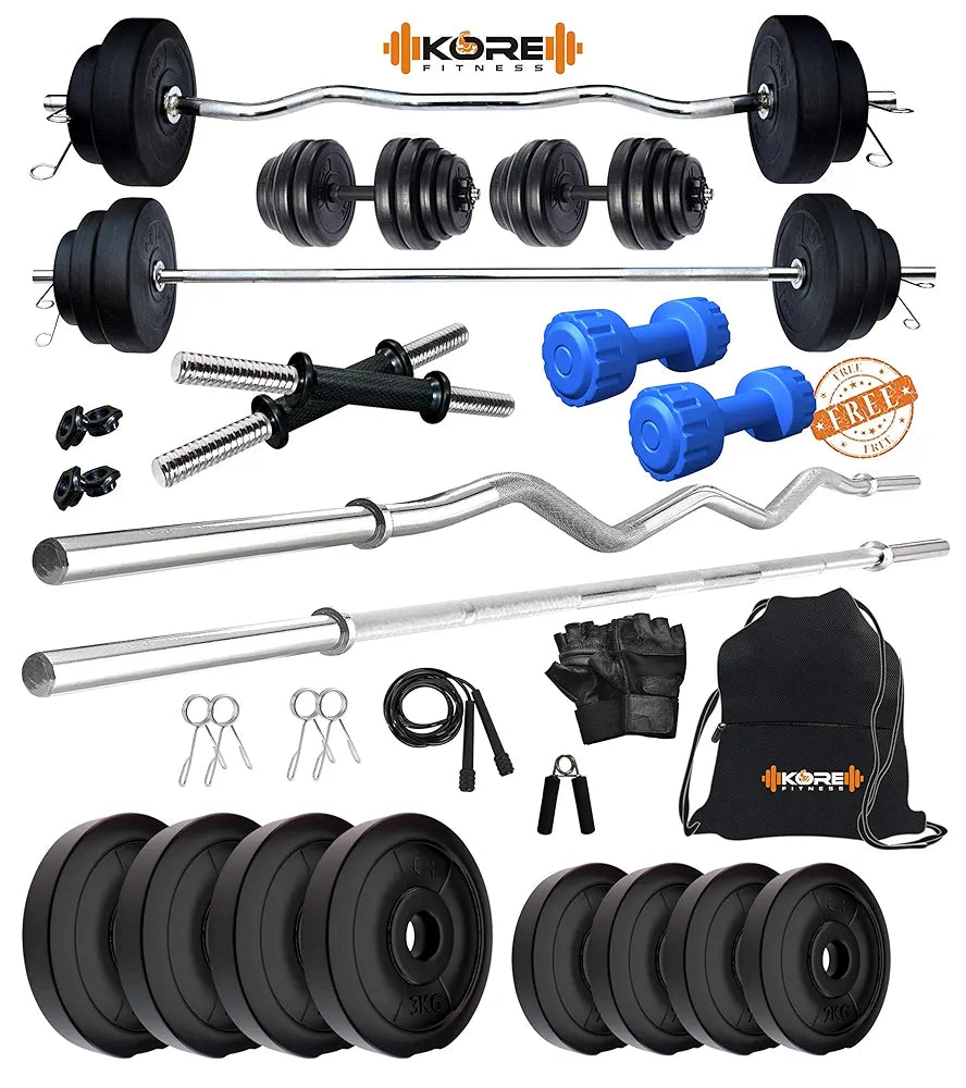 Kore PVC 20 Kg Combo 343 with PVC Adjustable Dumbbells Home Gym Kit, Multicolour