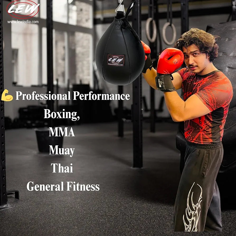 LEW Speed Ball for Boxing Training – Professional Leather Punching Bag with Ceiling Hook Mount 