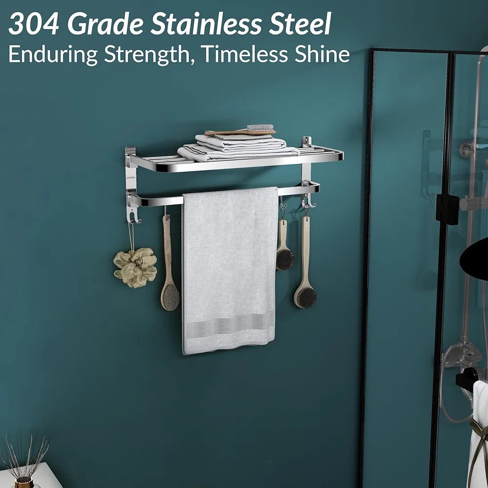 Plantex 304 Grade Stainless Steel Towel Hanger for Bathroom/Dual Folding Towel Rack/Towel Holder/Bathroom Accessories  Chrome