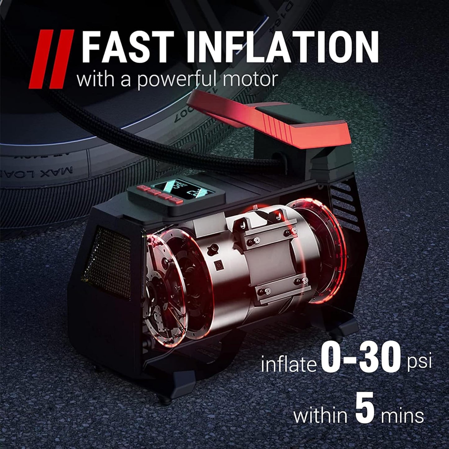 TUSA AC/DC 2-in-1 Tyre Inflator - Portable Air Compressor for Car & Home, Air Pump with Auto Shutof & Fast Inflation.