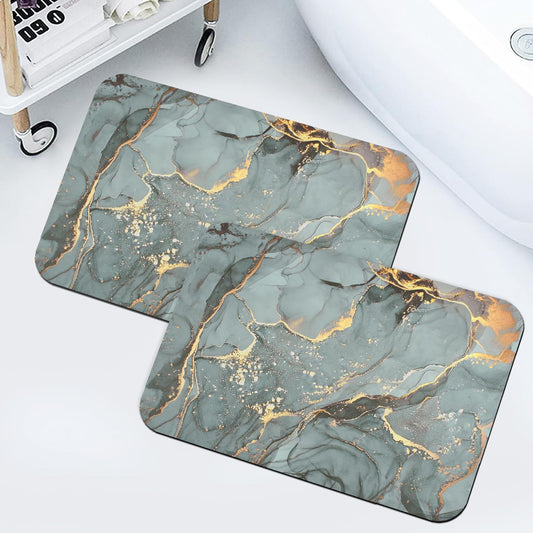 Story@Home Bathroom Mat Set of 2, Anti-Skid Nappa Leather bathroom mats water soak, 60x40 cm, Greyish Green Water Color Design, kitchen accessories items for home & bathroom, home decor items for hall