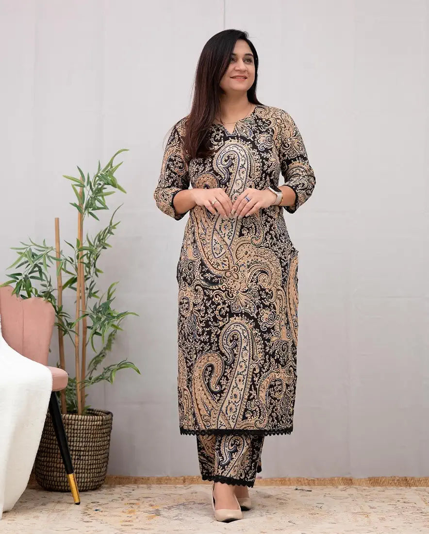 GoSriKi Women's Rayon Viscose Straight Printed Kurta with Palazzo