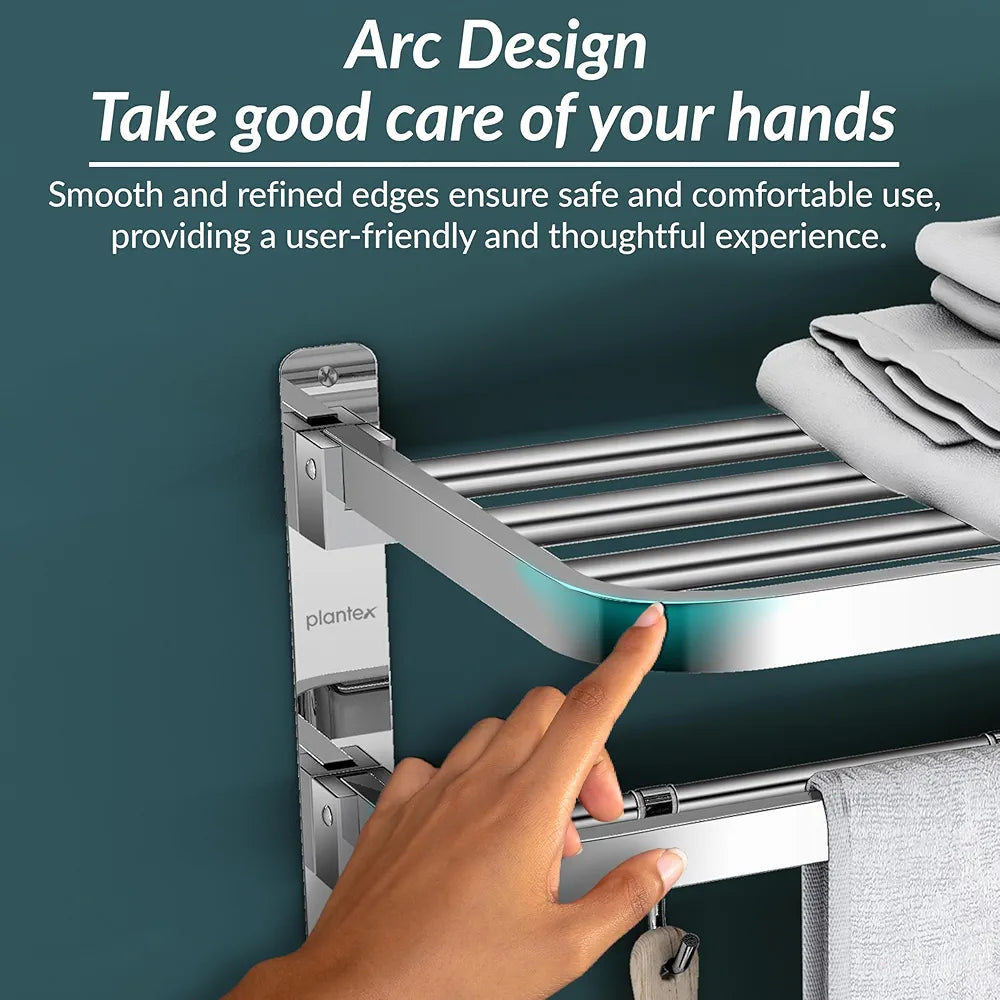 Plantex 304 Grade Stainless Steel Towel Hanger for Bathroom/Dual Folding Towel Rack/Towel Holder/Bathroom Accessories  Chrome