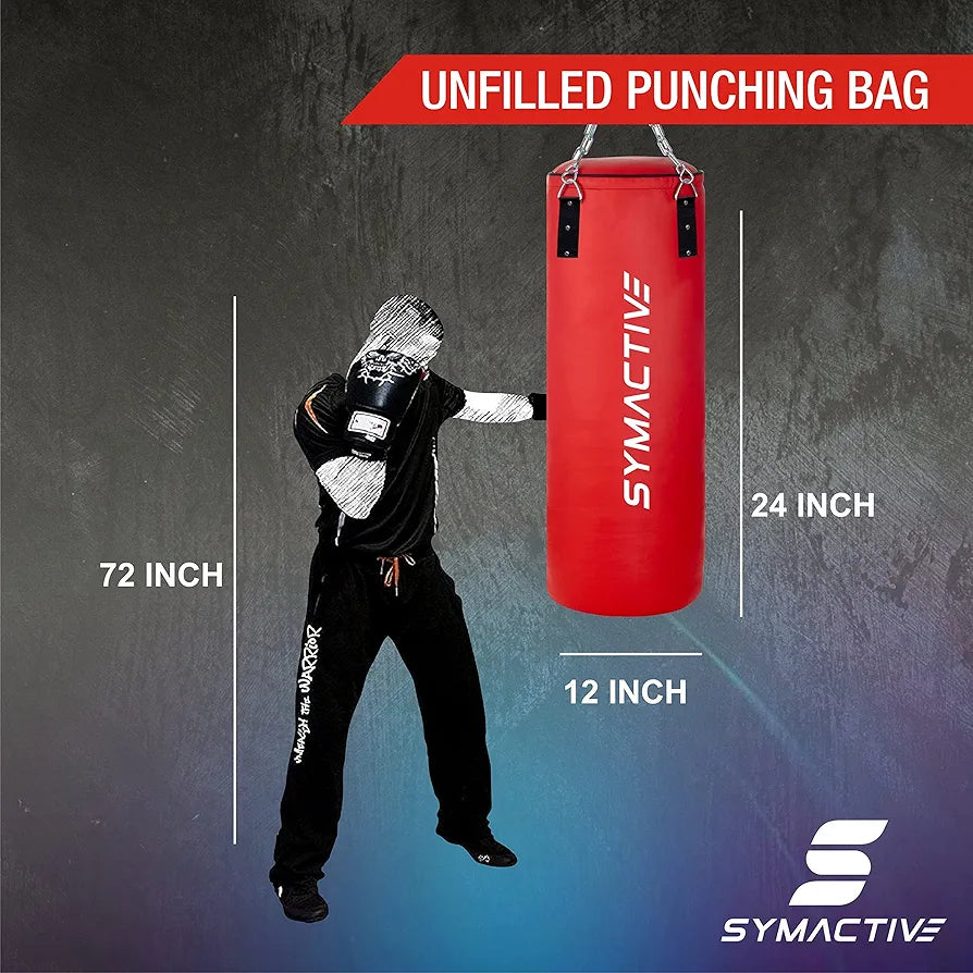 Amazon Brand - Symactive High Performance Heavy Duty 2 Feet Unfilled Punching Bag with Rust Proof Stainless Steel Hanging Chain, SRF Material, Red 