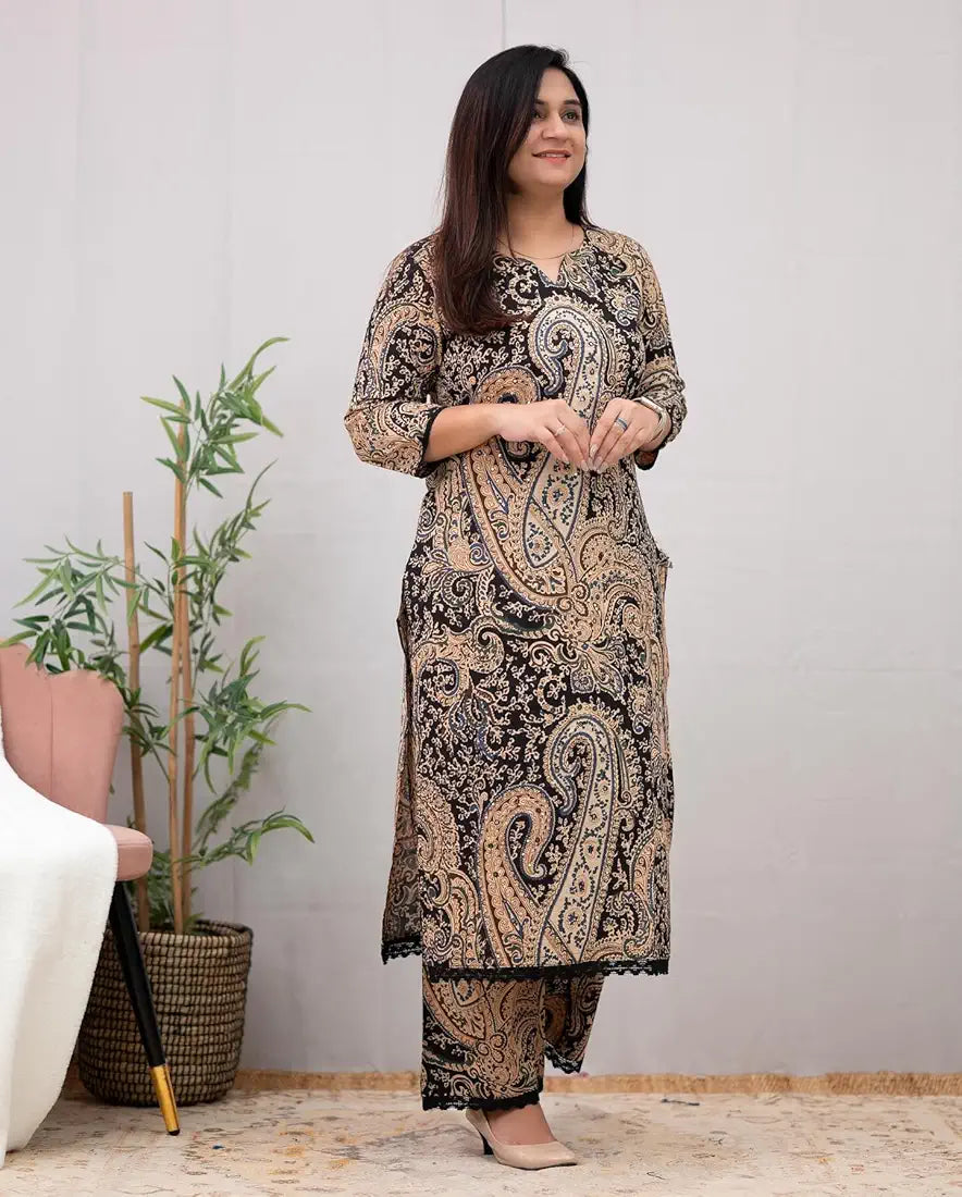 GoSriKi Women's Rayon Viscose Straight Printed Kurta with Palazzo