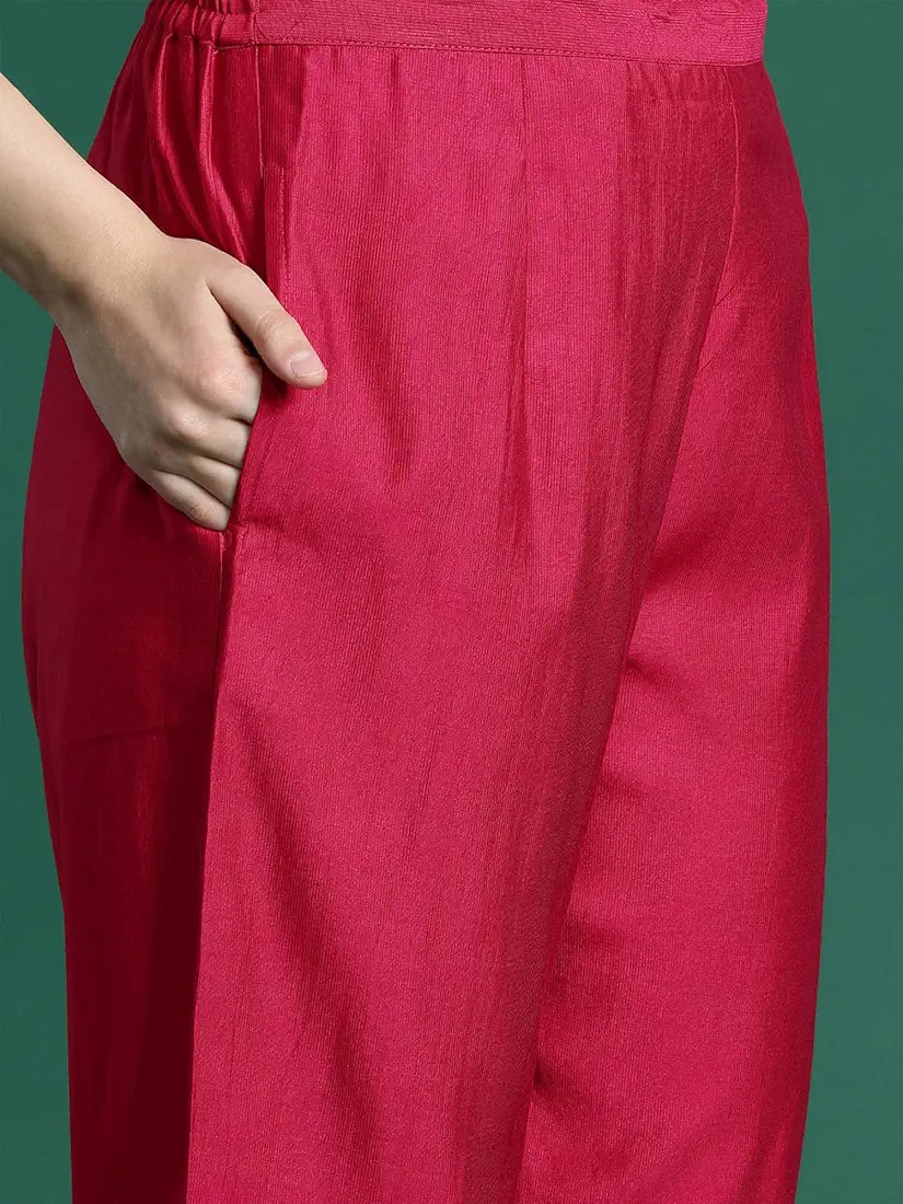 INDO ERA Women's Liva Cotton Blend Embroidered Straight Kurti Pant and Dupatta Set 