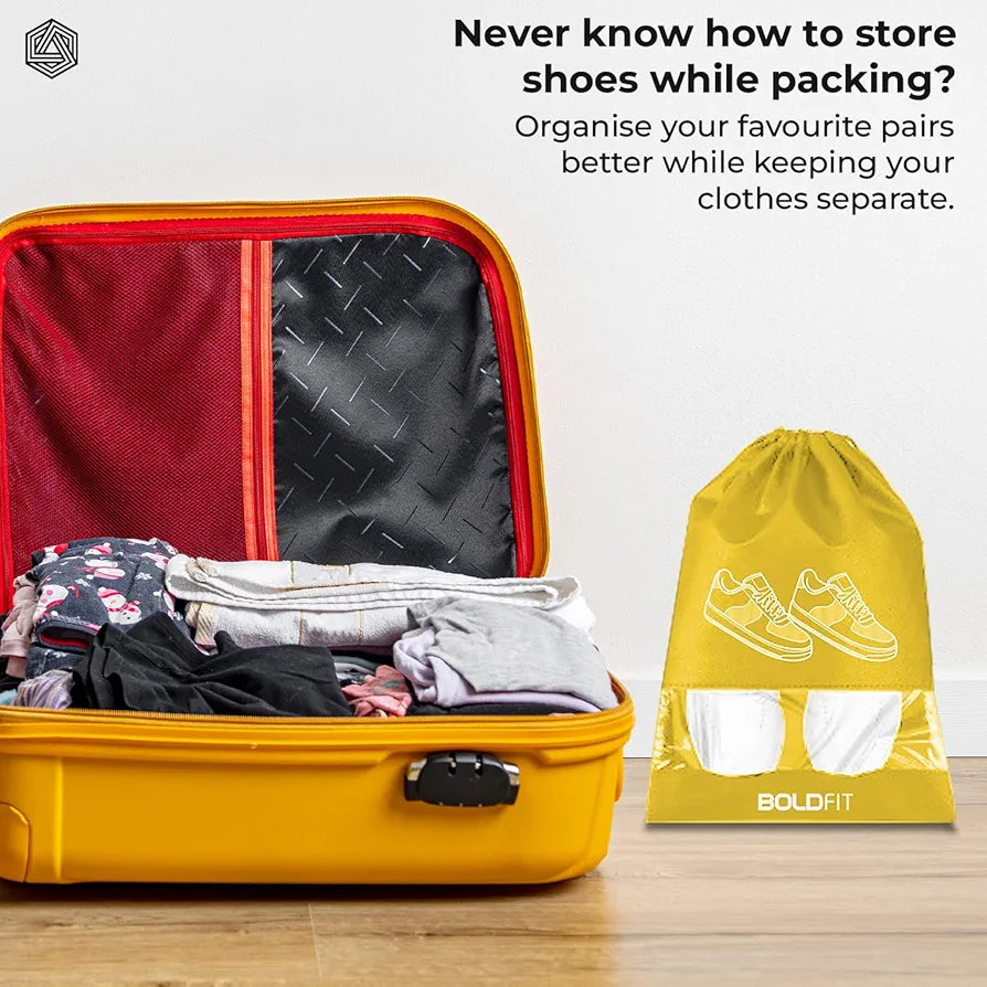 Boldfit Shoe Bag for Travel & Storage Travel Organizer for Women & Men Travel Accessories Shoe Organizer Shoe Bags Pouches Travel Shoe Cover, Essentials - Pack of 6 Shoe Pouch 