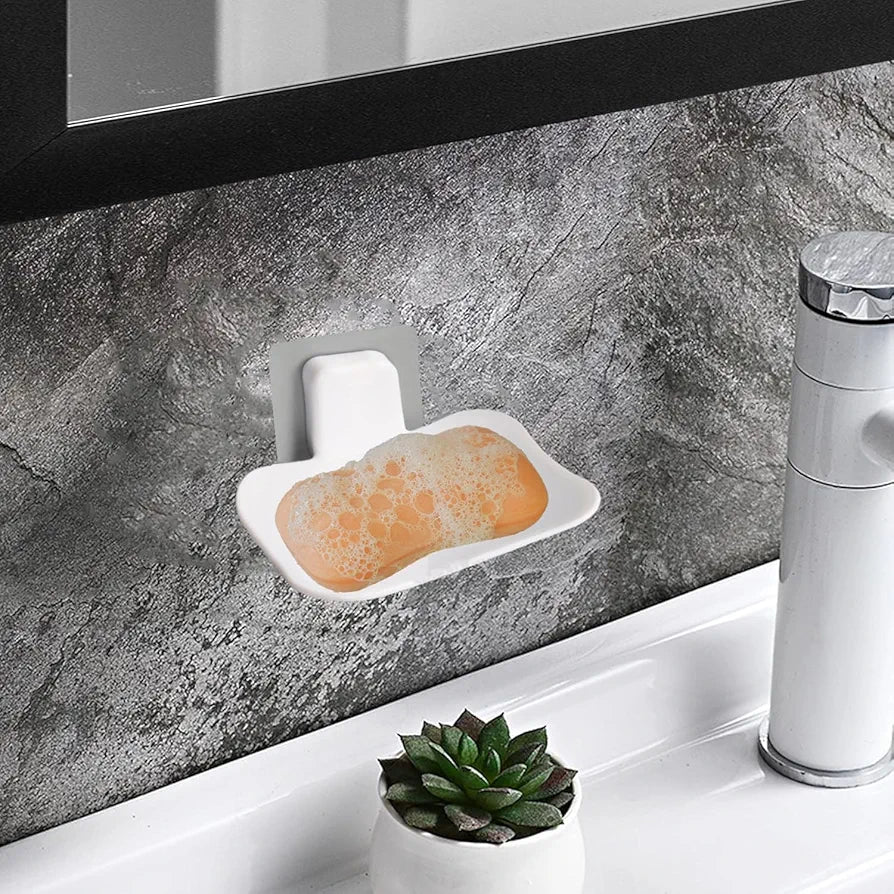 KROYWEN Plastic Soap Holder for Bathroom - Self-Adhesive Wall-Mounted Soap Case - Essential Bathroom Accessories Items - Durable Bathroom Soap Holder for Wall  White