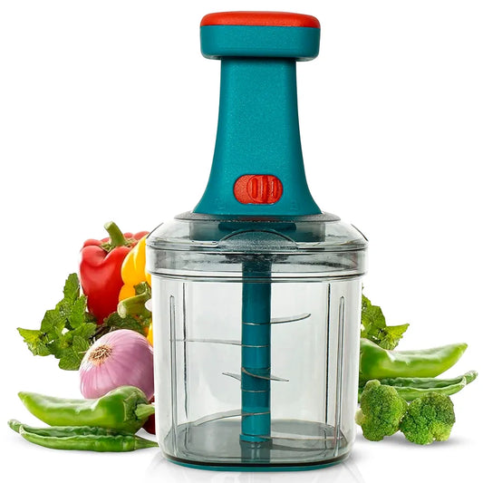 TEKCOOL Manual Hand Press Push Chopper with 6 Blades for Effortless Chopping Vegetables & Fruits ,