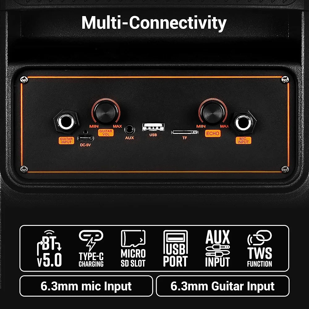 ZEBRONICS BASH Portable Bluetooth Speaker, 60W RMS, 20.32cm Full Range, Upto 6 Hours Playback, BTv5.0 | USB | mSD | AUX | TWS, RGB LED, Karaoke, Included Voice Changing Wireless Microphone