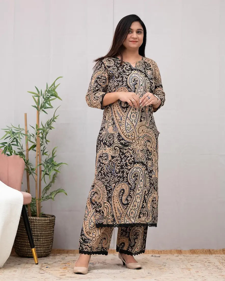 GoSriKi Women's Rayon Viscose Straight Printed Kurta with Palazzo