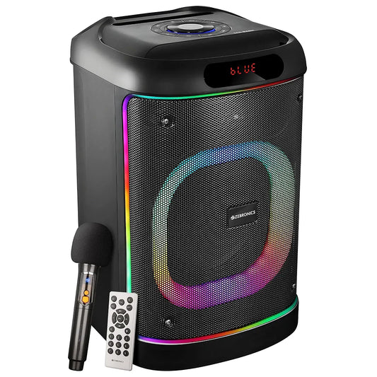 ZEBRONICS BASH Portable Bluetooth Speaker, 60W RMS, 20.32cm Full Range, Upto 6 Hours Playback, BTv5.0 | USB | mSD | AUX | TWS, RGB LED, Karaoke, Included Voice Changing Wireless Microphone