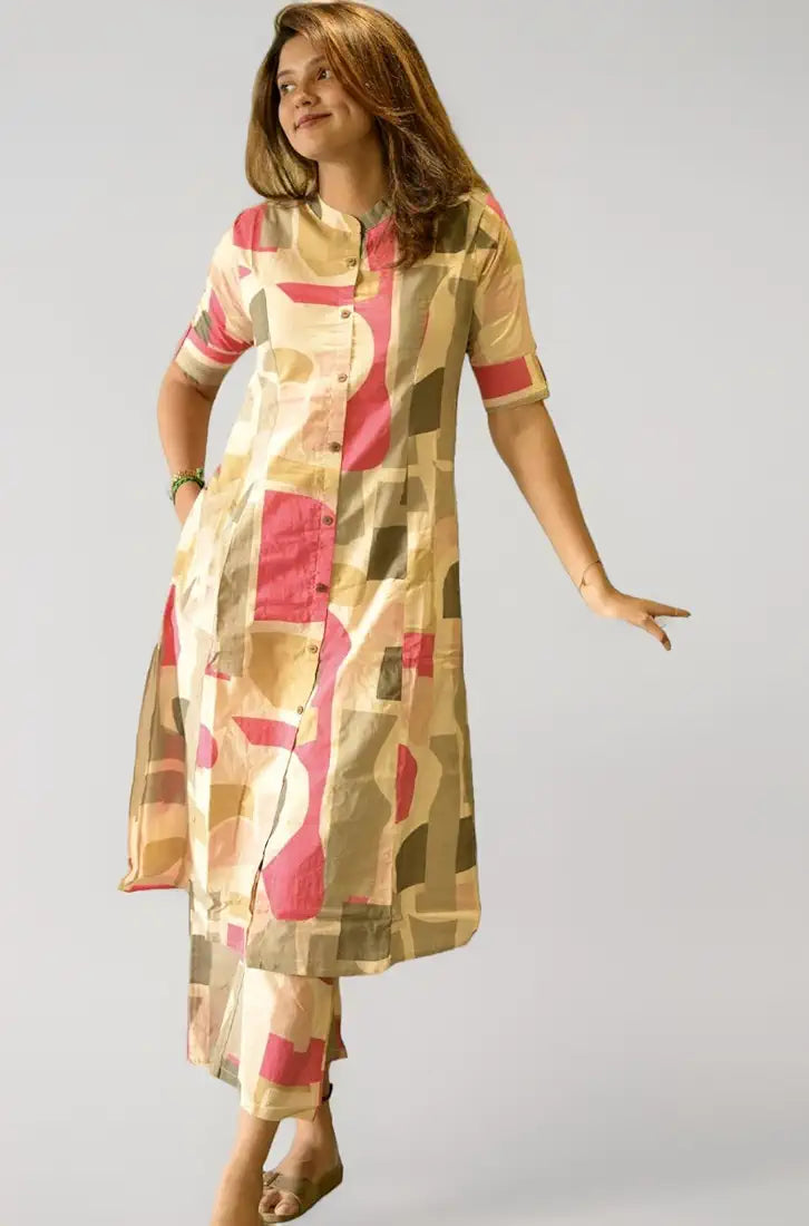 GoSriKi Women's Rayon Viscose A-Line Printed Kurta with Pant