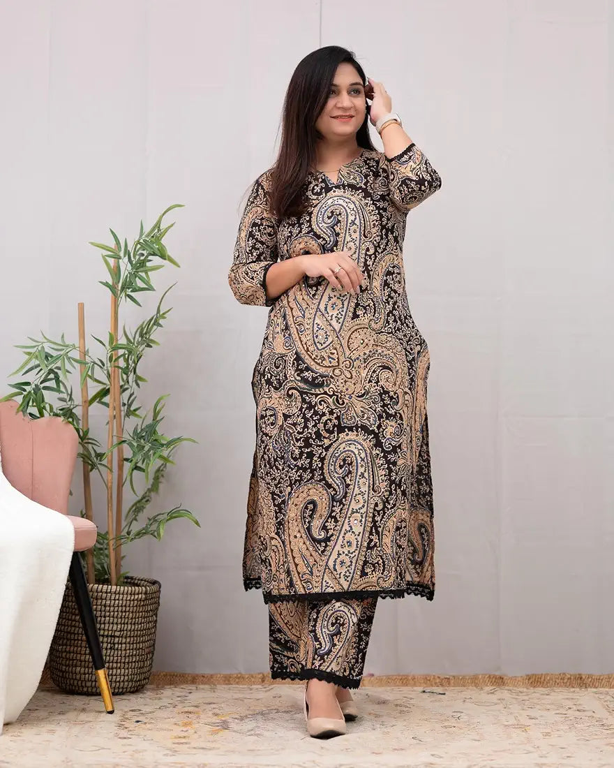 GoSriKi Women's Rayon Viscose Straight Printed Kurta with Palazzo
