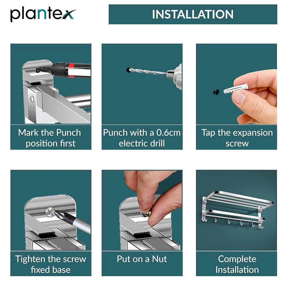 Plantex 304 Grade Stainless Steel Towel Hanger for Bathroom/Dual Folding Towel Rack/Towel Holder/Bathroom Accessories  Chrome