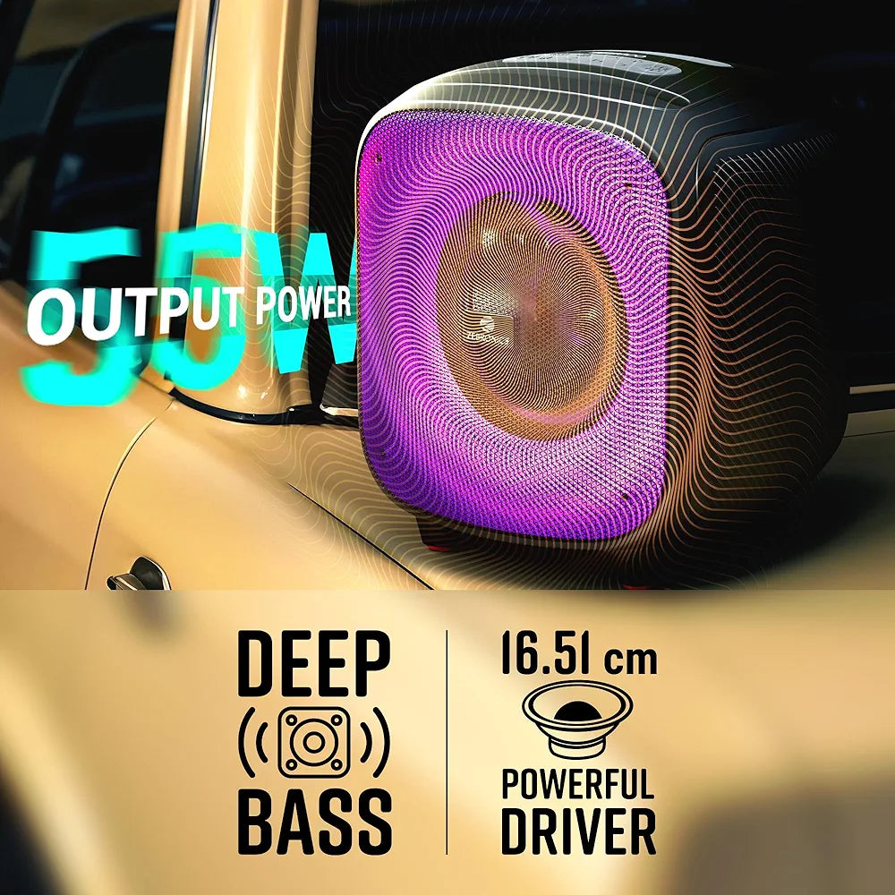 ZEBRONICS Sound Feast 800,Portable Party Bluetooth Speaker,55 Watts,6 Hours Playback,6.5 inch Powerful Driver,Wireless MIC,Karaoke,Mobile Holder,RGB,TWS | USB | AUX | 6.3mm MIC,Deep Bass,Black