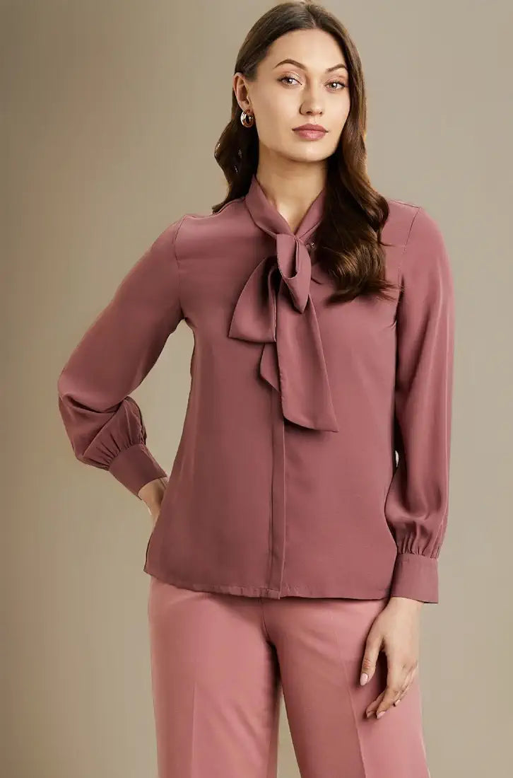 Symbol Premium Women's Solid Desk-to-Dinner' Bow Tie Top 