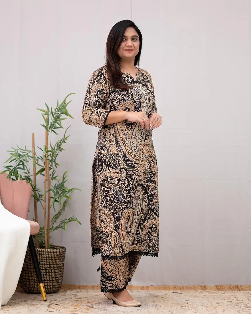 GoSriKi Women's Rayon Viscose Straight Printed Kurta with Palazzo