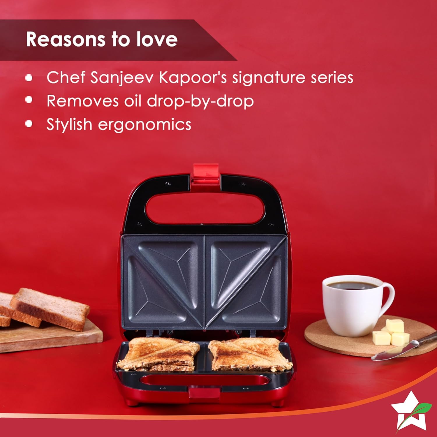 Wonderchef Crimson Edge Non-Stick Electric Griller,Sandwich Maker, Toaster |750 Watt| Auto Temp Control, LED Indicator| Non-Stick Coated Plates, Cool Touch Handle, Buckle Clip Lock| 2 Year Warranty