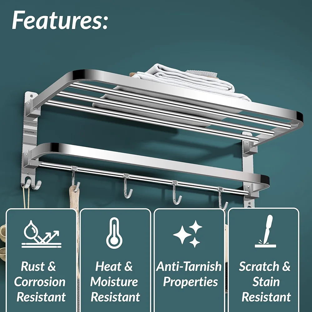 Plantex 304 Grade Stainless Steel Towel Hanger for Bathroom/Dual Folding Towel Rack/Towel Holder/Bathroom Accessories  Chrome